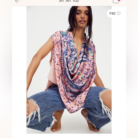 Free People Tops - Free people | Jet Set top cowl neck scarf top in blue green large cream